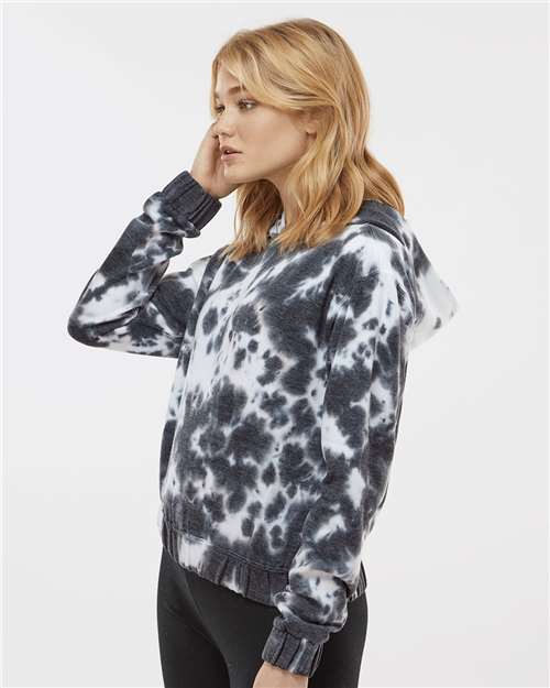 Charcoal Women's Sueded Fleece Tie-Dyed Crop Hooded Sweatshirt - W23718