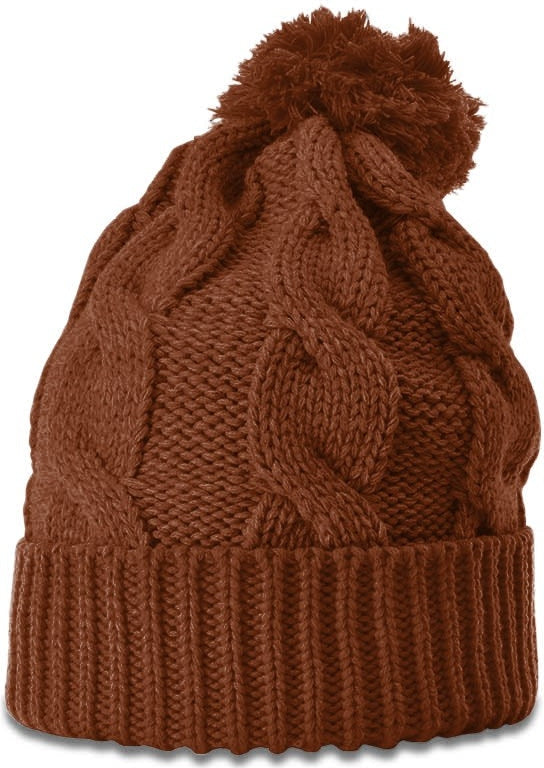Cinnamon Mocha Chunk Twist Knit Beanie with Cuff & Pom