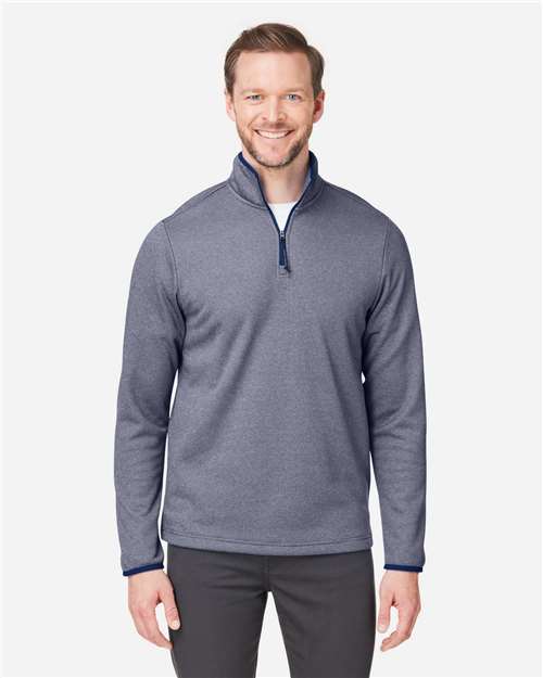 Classic Navy/ White Men's Venture Heathered Stripe Quarter-Zip Pullover - CE73