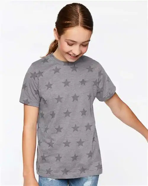 Code Five 2229 Youth Star Print Tee - Granite Heather