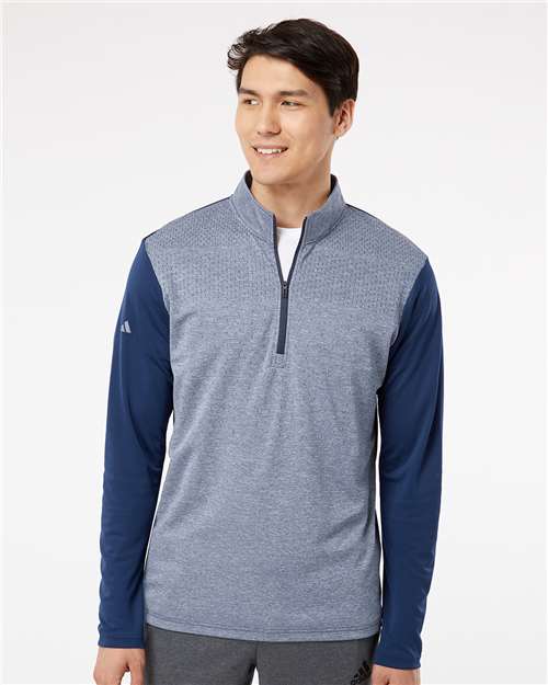 Collegiate Navy Melange/ Navy/ Grey Three Heather Block Print Quarter-Zip Pullover - A522