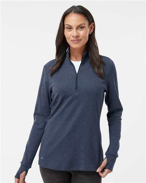 Collegiate Navy Melange Women's 3-Stripes Quarter-Zip Sweater - A555