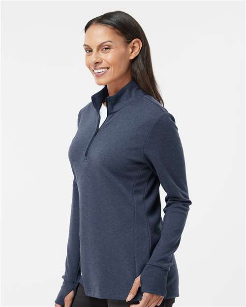 Collegiate Navy Melange Women's 3-Stripes Quarter-Zip Sweater - A555