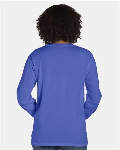 Comfortwash by Hanes Gdh250 Garment-dyed Long Sleeve T-shirt with a Pocket - Deep Forte Blue