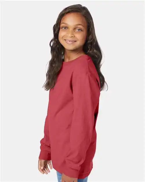 Comfortwash by Hanes Gdh275 Garment-dyed Youth Long Sleeve T-shirt - Crimson Fall