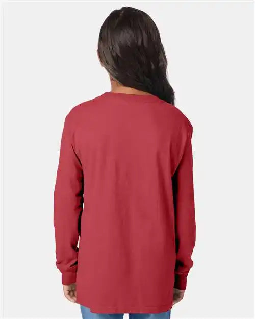 Comfortwash by Hanes Gdh275 Garment-dyed Youth Long Sleeve T-shirt - Crimson Fall