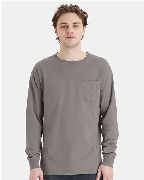 Concrete Grey Garment-Dyed Long Sleeve T-Shirt With a Pocket - GDH250