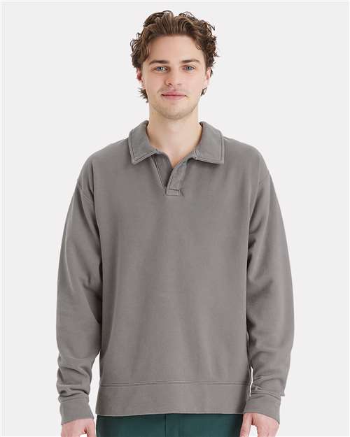 Concrete Grey Garment-Dyed Polo Collar Sweatshirt - GDH490