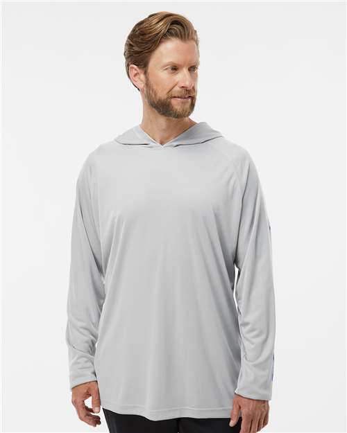Cool Grey/ Vivid Blue PFG Terminal Tackle™ Hooded Long Sleeve T-Shirt - 212482