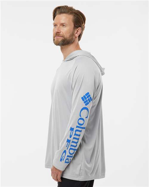 Cool Grey/ Vivid Blue PFG Terminal Tackle™ Hooded Long Sleeve T-Shirt - 212482