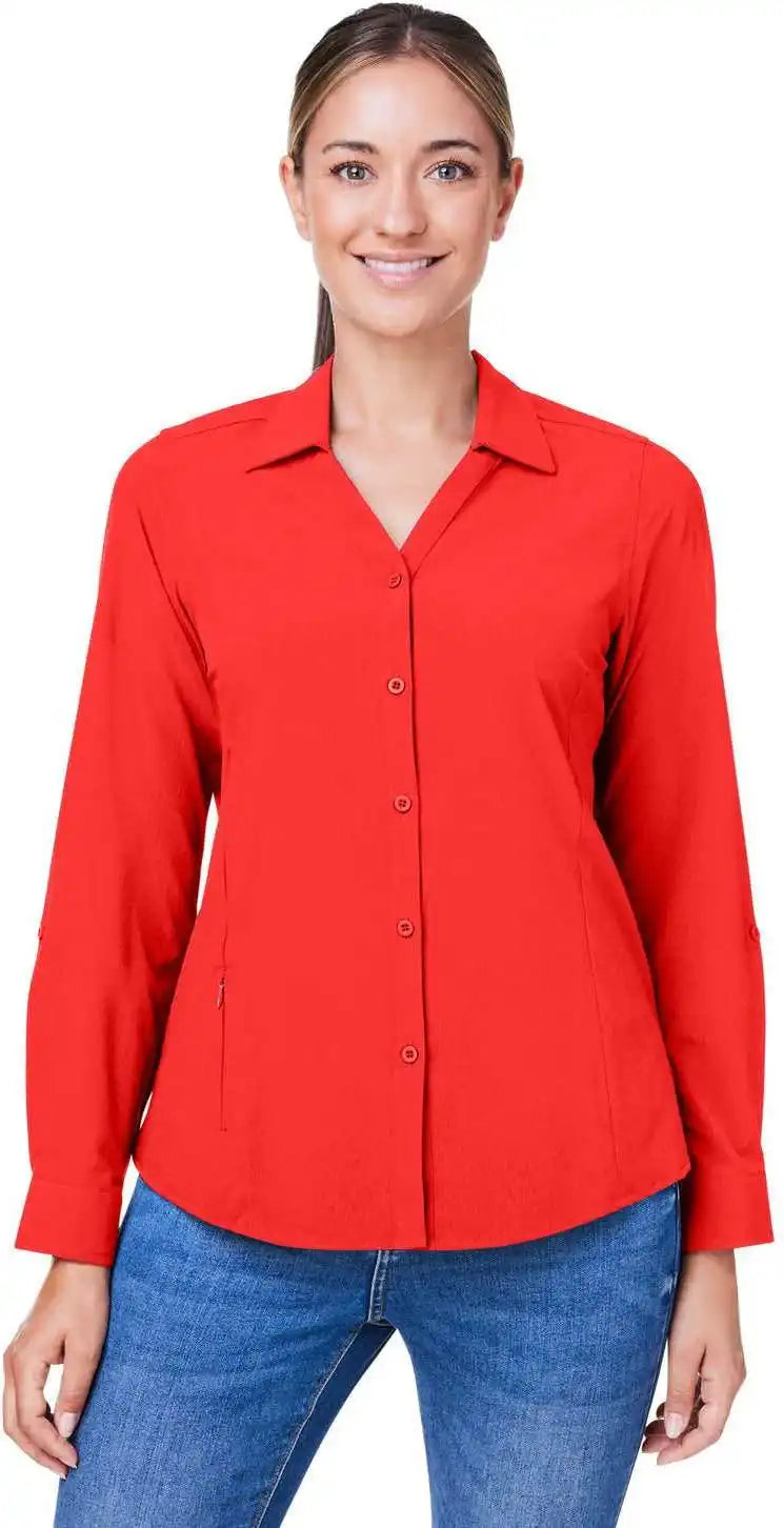 Core365 Ce510lw Ladies’ Ultra Uvp Long-sleeve Marina Shirt - Marina Red