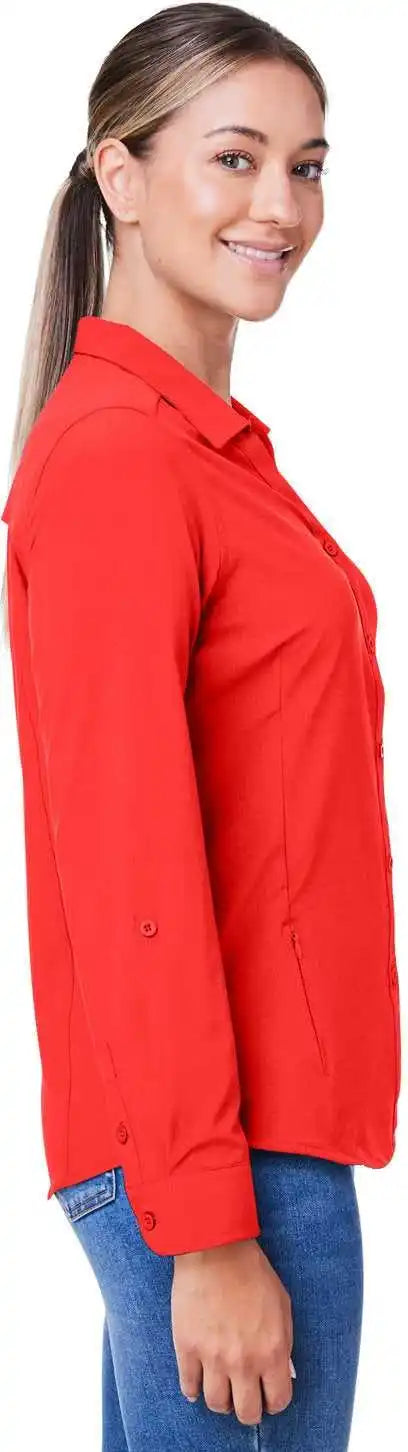 Core365 Ce510lw Ladies’ Ultra Uvp Long-sleeve Marina Shirt - Marina Red