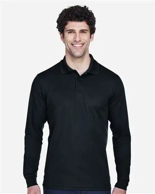 Core365 88192t Men’s Tall Pinnacle Performance Long Sleeve Piqué Polo - Black