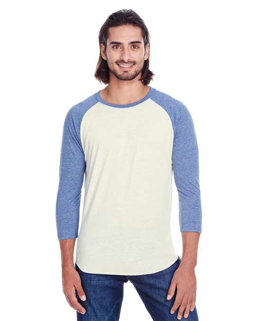 Cream/ Navy Triblend Triblend Three-Quarter Sleeve Raglan T-Shirt - 302G