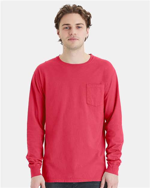 Crimson Fall Garment-Dyed Long Sleeve T-Shirt With a Pocket - GDH250