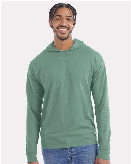 Cypress Green Garment-Dyed Jersey Hooded Long Sleeve T-Shirt - GDH280