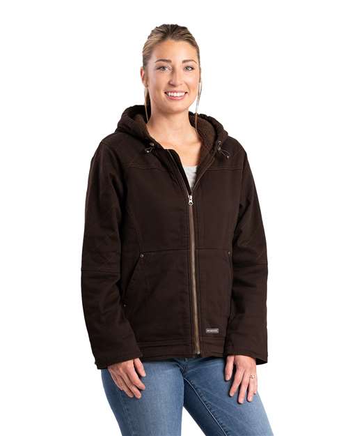 Dark Brown Women's Sherpa-Lined Twill Hooded Jacket - WHJ48