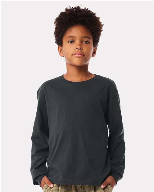 Dark Grey Youth 6oz. Heavyweight Long Sleeve Tee - 3511Y