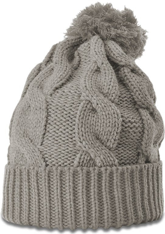 Dark Sand Chunk Twist Knit Beanie with Cuff & Pom