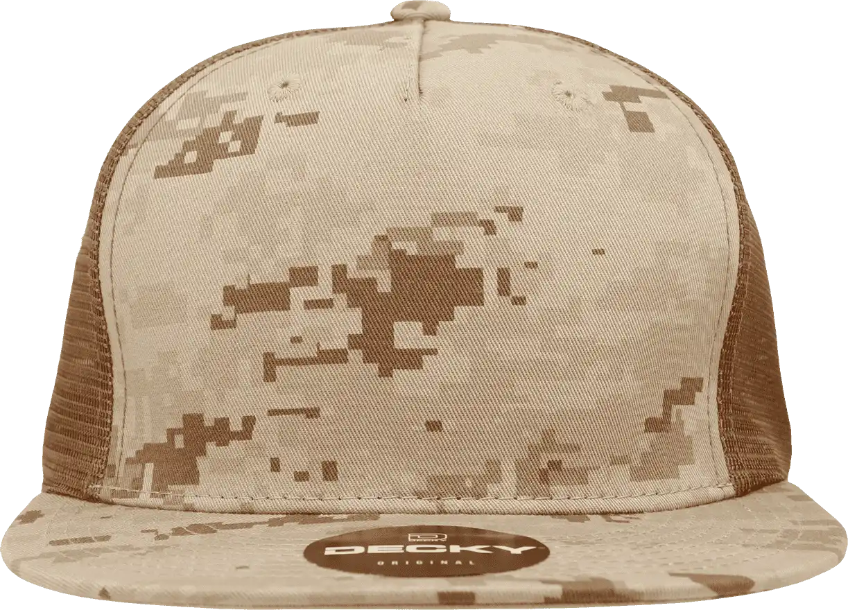 Decky 1040 Classic 5 Panel Cot. Trucker Cap - Desert Camo Brown - one Size Fits Most