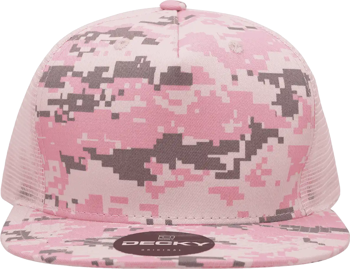 Decky 1040 Classic 5 Panel Cot. Trucker Cap - Pkd Camo Pink - one Size Fits Most