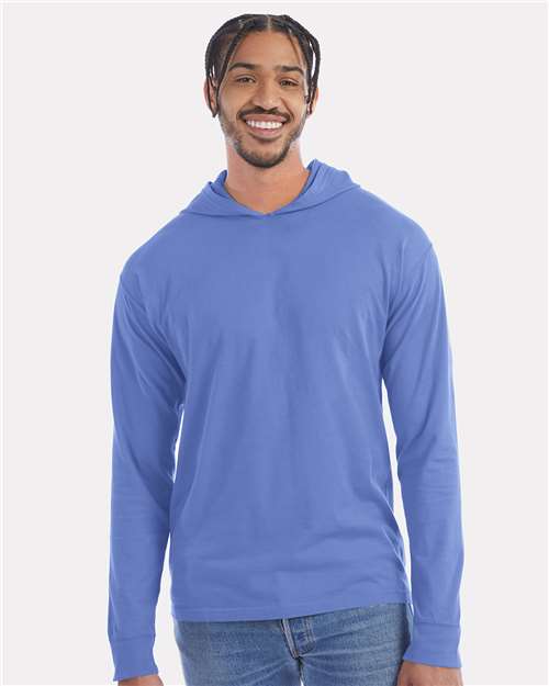 Deep Forte Blue Garment-Dyed Jersey Hooded Long Sleeve T-Shirt - GDH280