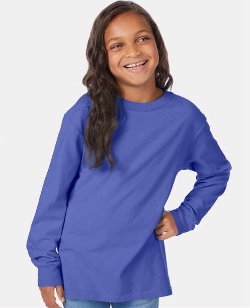 Deep Forte Blue Garment-Dyed Youth Long Sleeve T-Shirt - GDH275