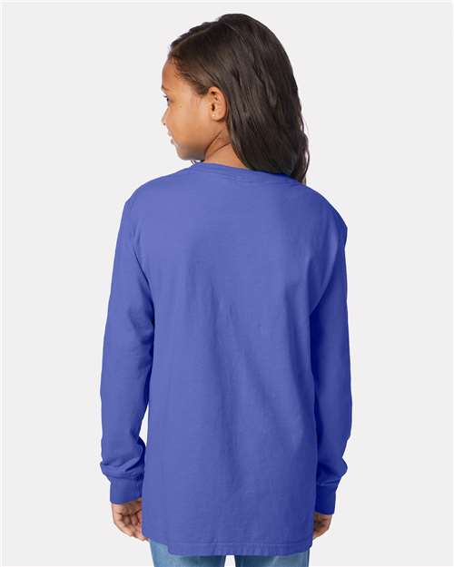 Deep Forte Blue Garment-Dyed Youth Long Sleeve T-Shirt - GDH275