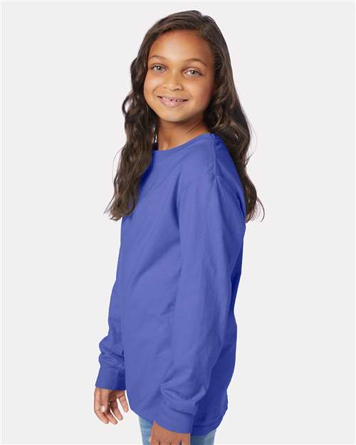 Deep Forte Blue Garment-Dyed Youth Long Sleeve T-Shirt - GDH275