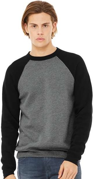 Deep Heather/ Black Sponge Fleece Raglan Crewneck Sweatshirt - 3901