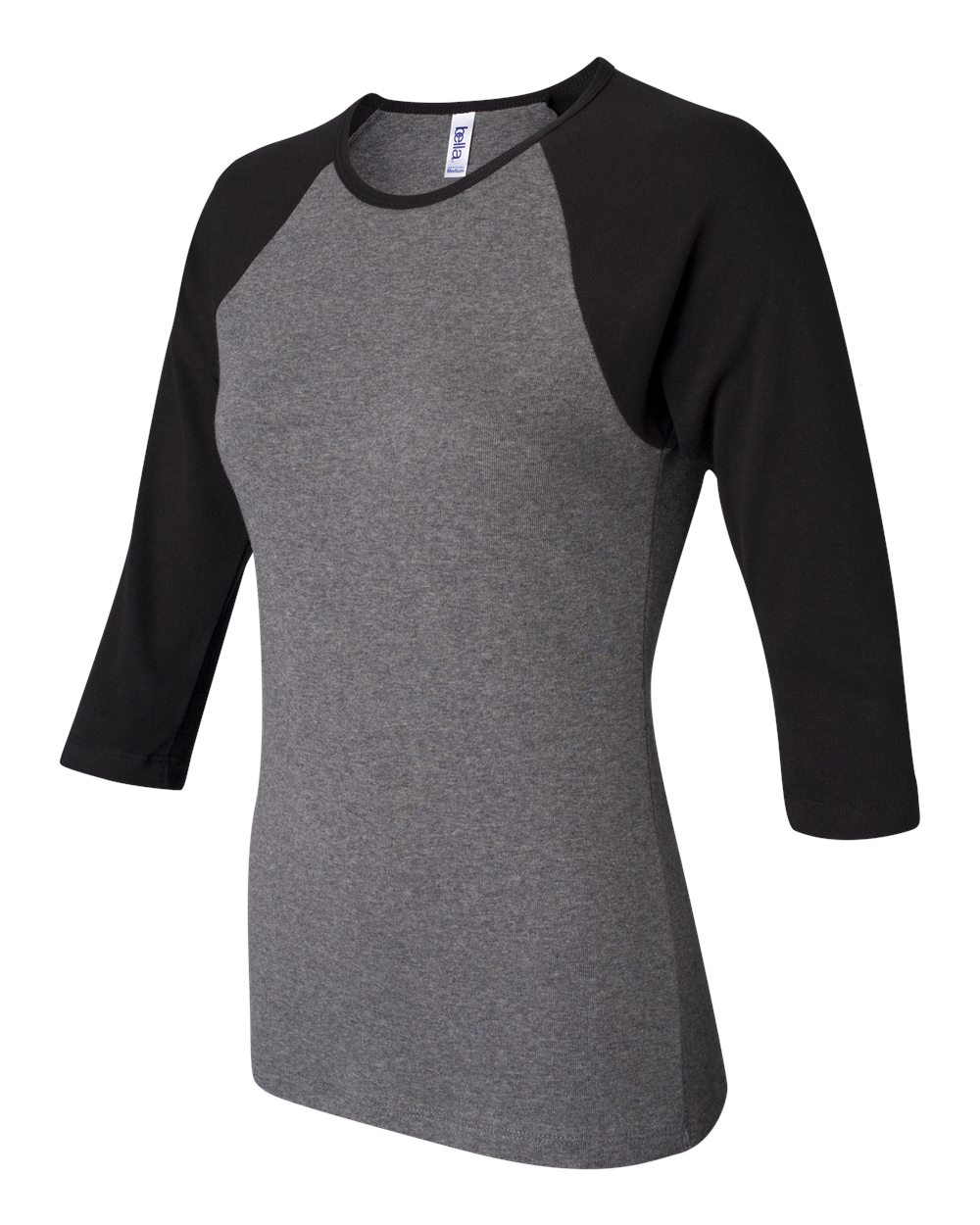 Deep Heather/ Black Women’s 1X1 Baby Rib Raglan Three-Quarter Sleeve Tee - 2000