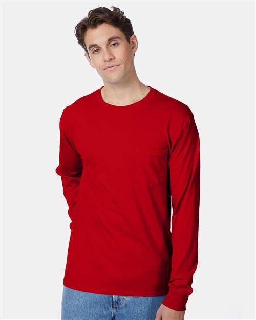 Deep Red Authentic Long Sleeve Pocket T-Shirt - 5596