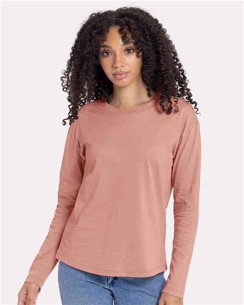 Desert Pink Women's Cotton Relaxed Long Sleeve T-Shirt - 3911