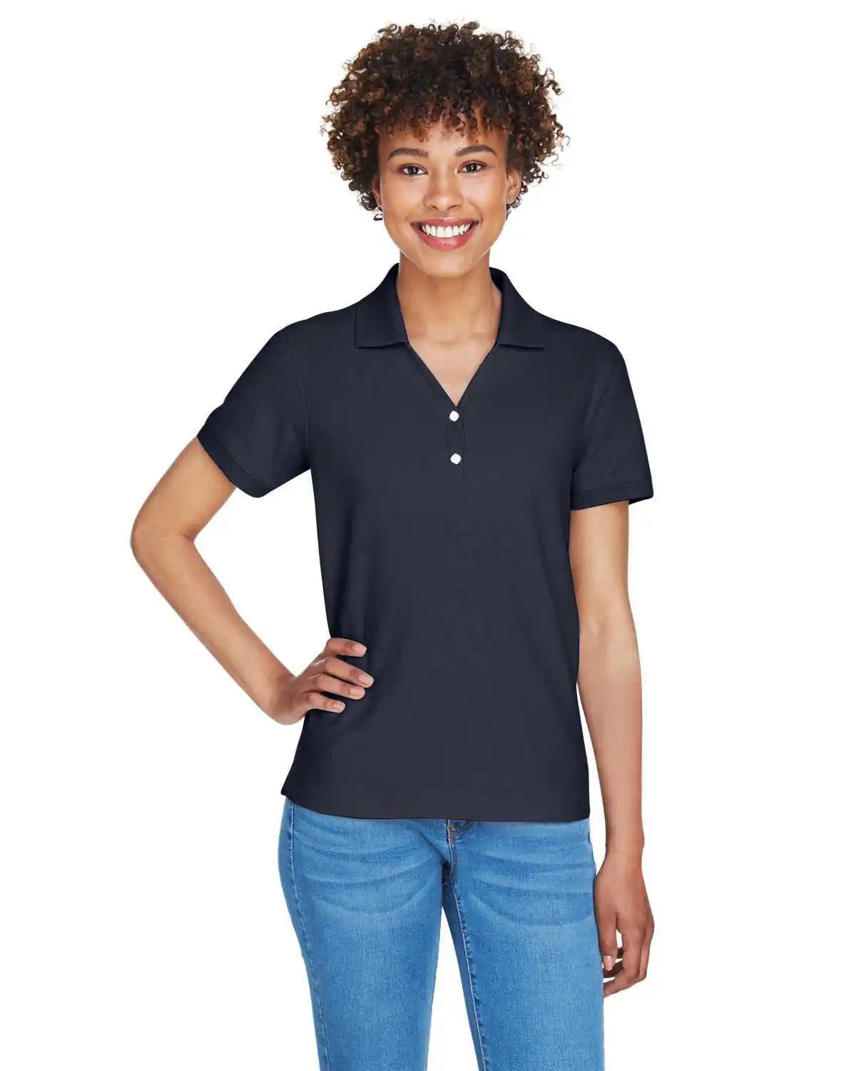 Devon & Jones D100w Ladies’ Pima Pique Y-collar Polo - Navy