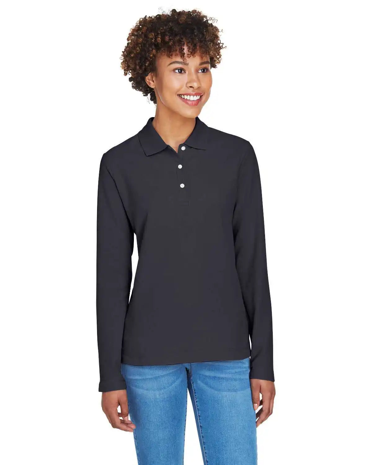 Devon & Jones D110w Ladies’ Pima Pique Long-sleeve Polo - Navy