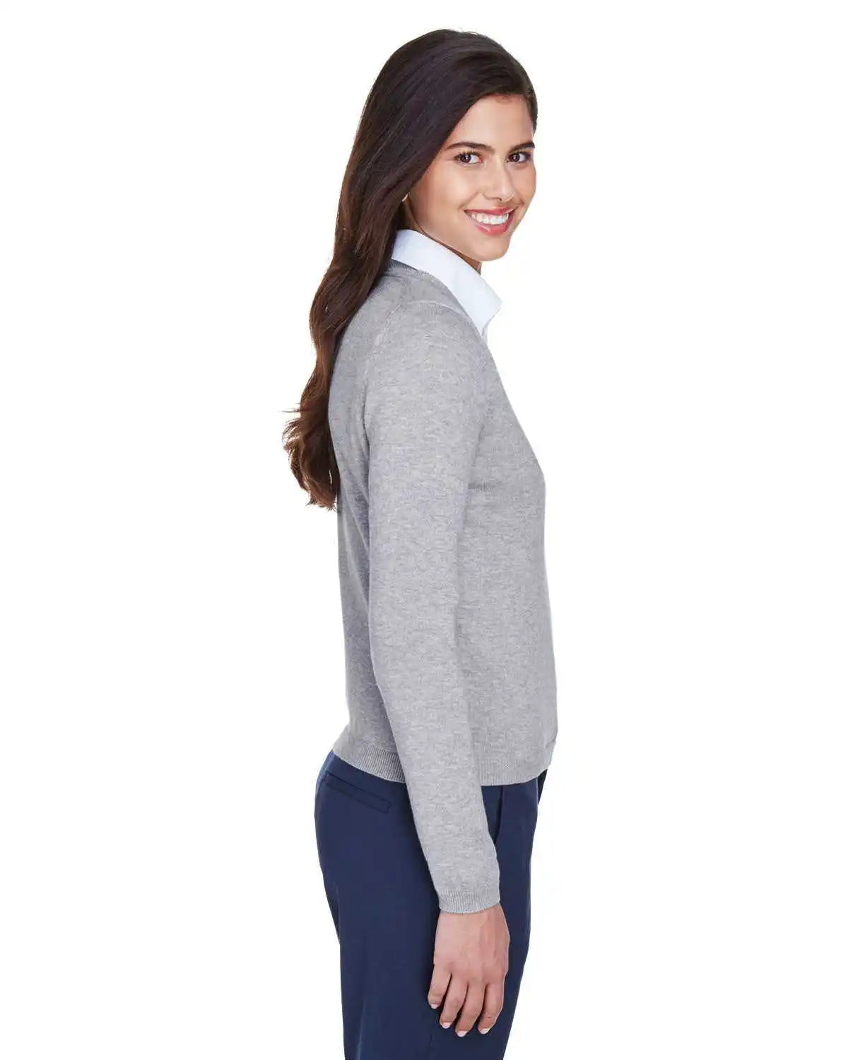 Devon & Jones D475w Ladies’ V-neck Sweater - Gray Heather