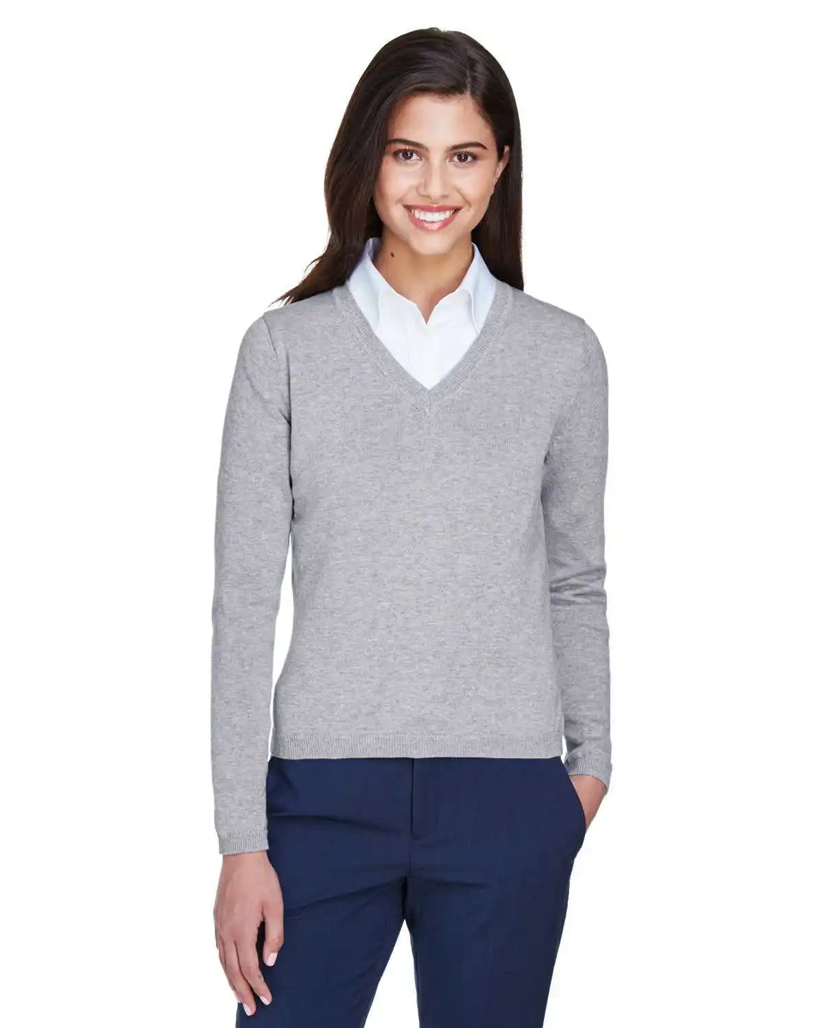 Devon & Jones D475w Ladies’ V-neck Sweater - Gray Heather