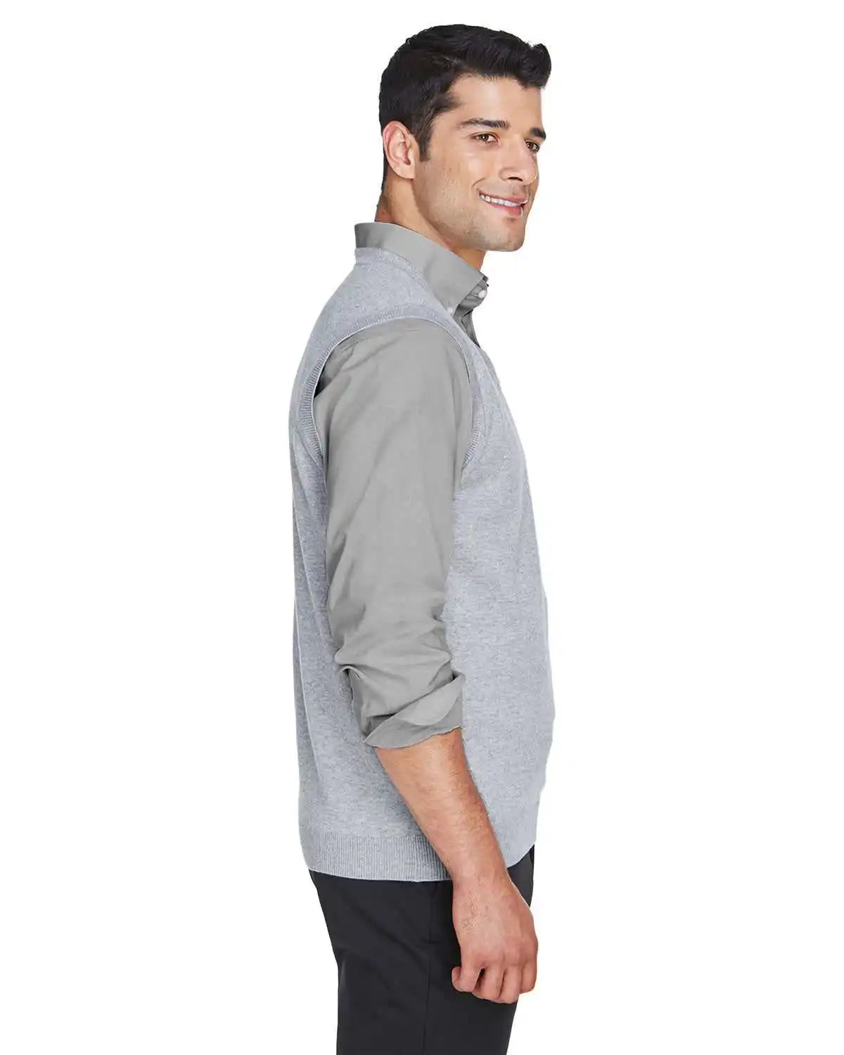 Devon & Jones D477 Adult V-neck Vest - Gray Heather