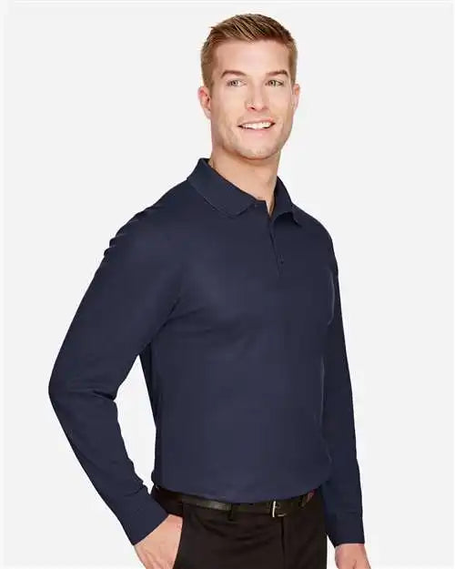Devon & Jones Dg20l Men’s Crownlux Performance® Plaited Long Sleeve Polo - Navy