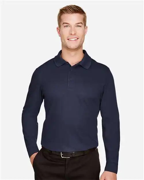 Devon & Jones Dg20l Men’s Crownlux Performance® Plaited Long Sleeve Polo - Navy