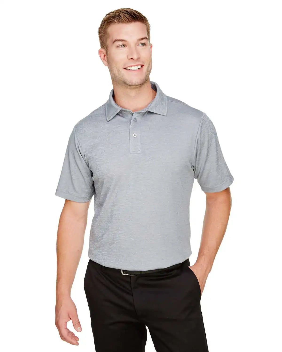 Devon & Jones Dg22 Crownlux Performancemen’s Address Melange Polo - Gray Heather