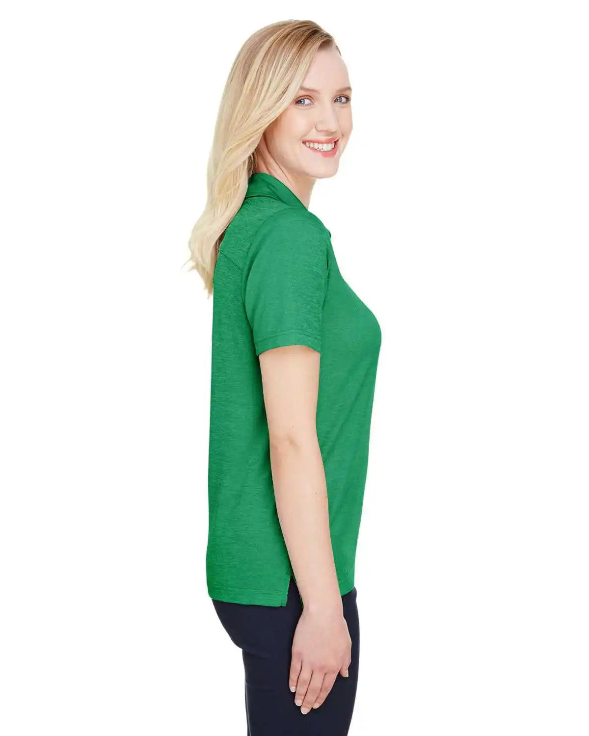 Devon & Jones Dg22w Crownlux Performanceladies’ Address Melange Polo - Kelly Green Heather