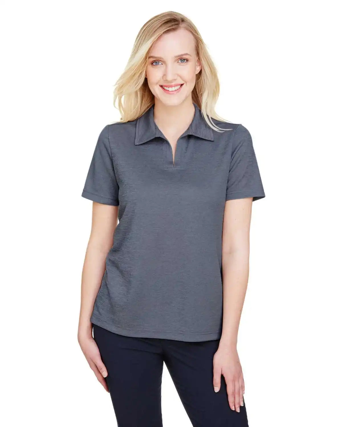 Devon & Jones Dg22w Crownlux Performanceladies’ Address Melange Polo - Navy Heather