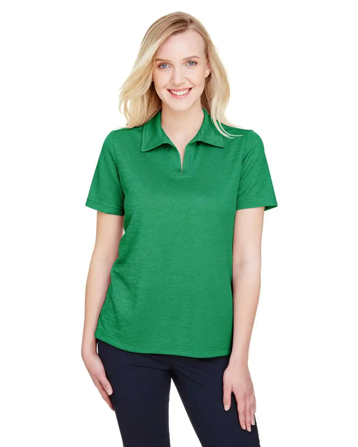 Devon & Jones Dg22w Crownlux Performanceladies’ Address Melange Polo - Kelly Green Heather