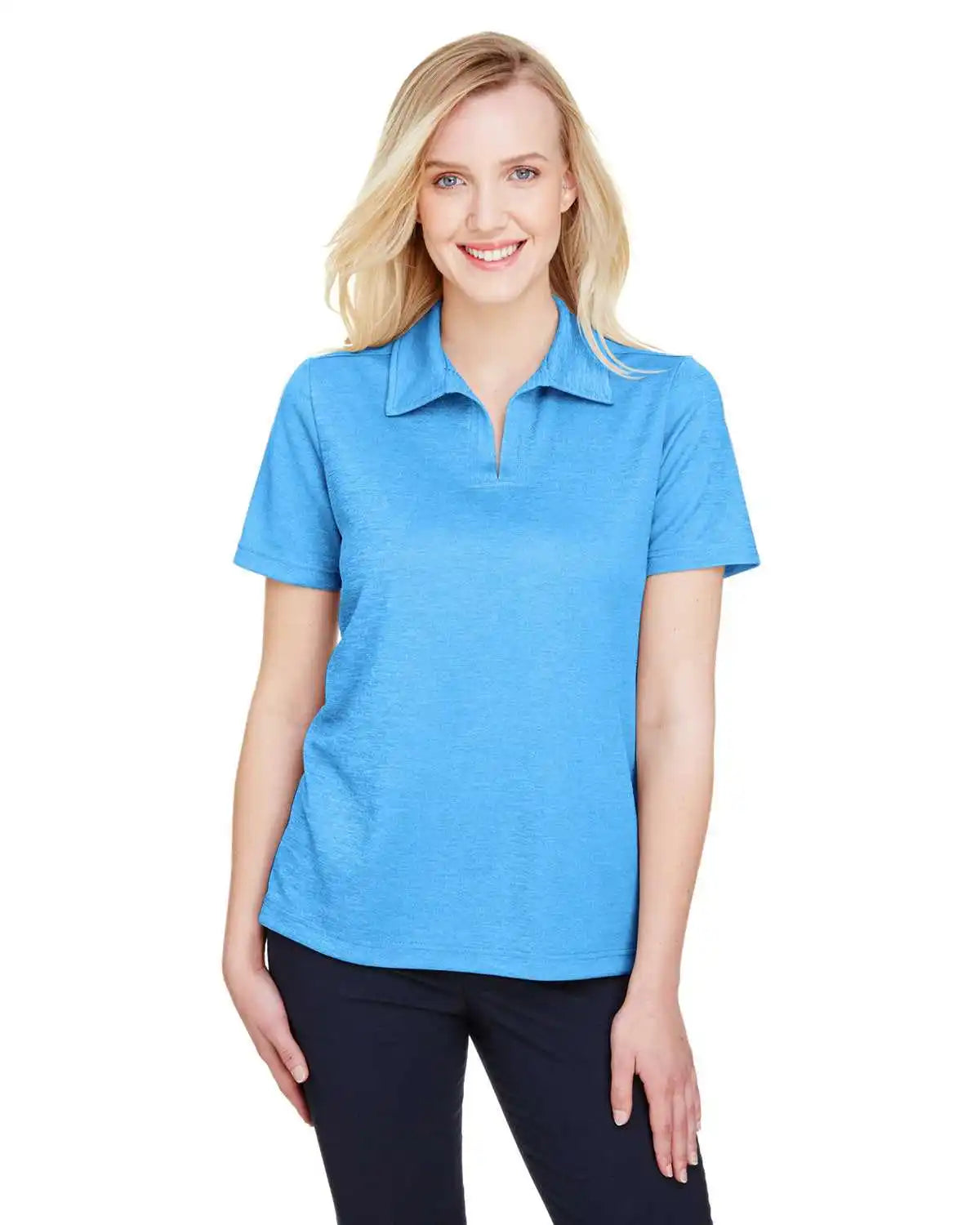 Devon & Jones Dg22w Crownlux Performanceladies’ Address Melange Polo - Ocean Blue Heather