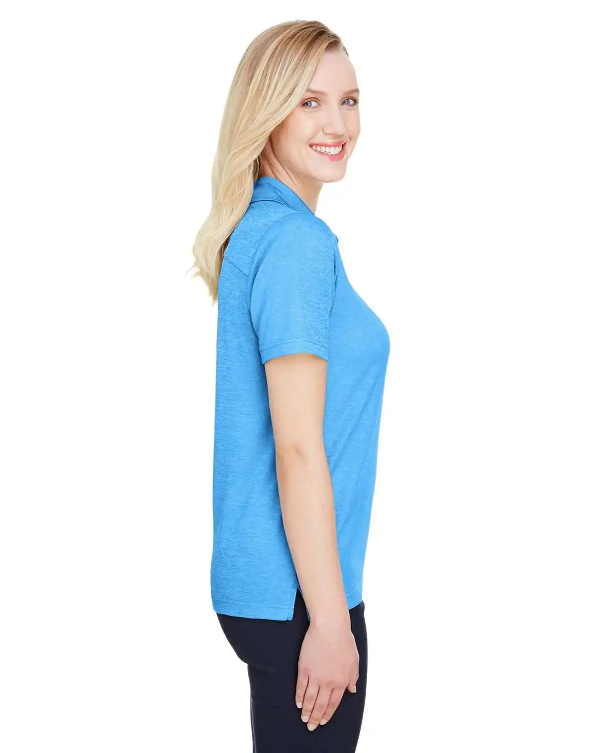 Devon & Jones Dg22w Crownlux Performanceladies’ Address Melange Polo - Ocean Blue Heather