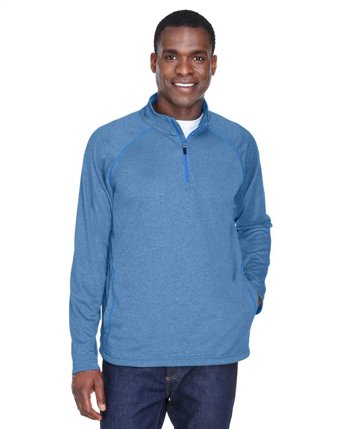 Devon & Jones Dg440 Men’s Stretch Tech-shell Compass Quarter-zip - French Blue Heather - Navy / Adult 4xl