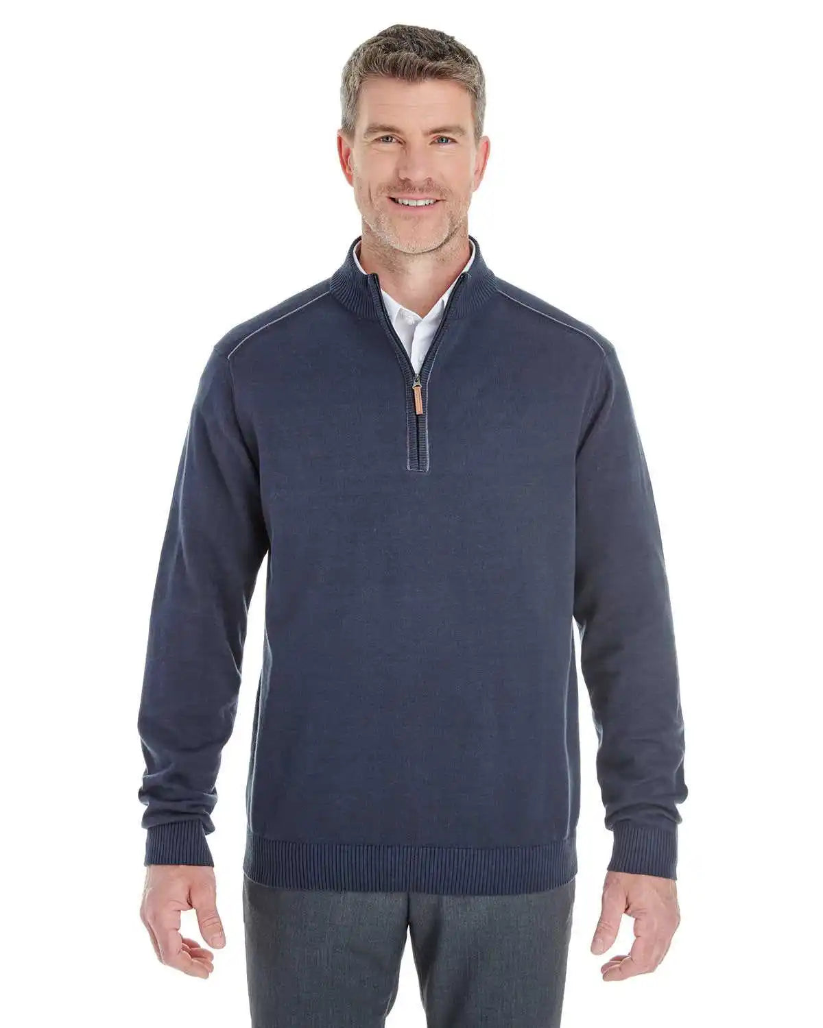 Devon & Jones Dg478 Men’s Manchester Fully-fashioned Quarter-zip Sweater - Navy Graphite