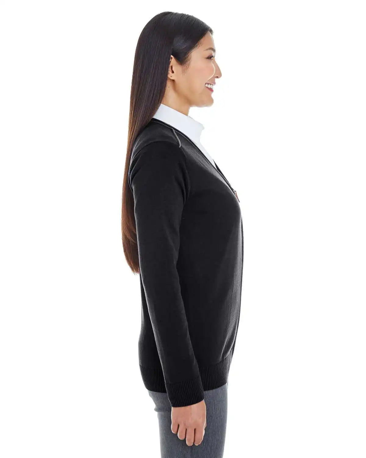 Devon & Jones Dg478w Ladies’ Manchester Fully-fashioned Full-zip Cardigan Sweater - Black Graphite