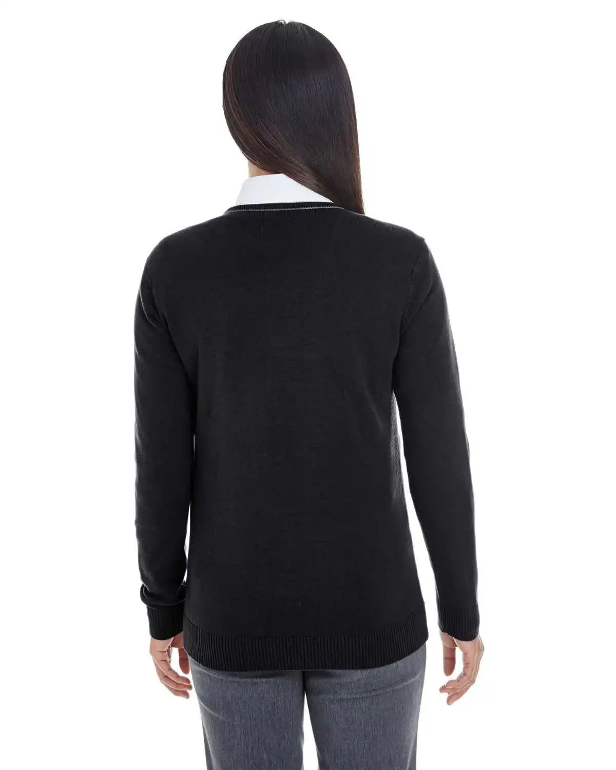 Devon & Jones Dg478w Ladies’ Manchester Fully-fashioned Full-zip Cardigan Sweater - Black Graphite